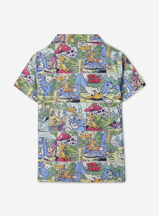 The Souled Store Tom & Jerry: Comics Boys Short Sleeves Collared Neck Button Front Multicolor All Over Printed Viscose Shirts (2-8 Yrs) - Image 3